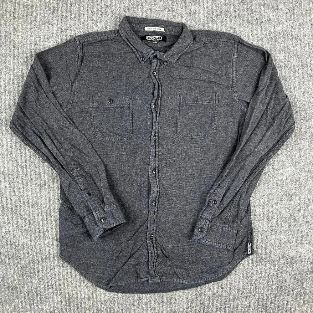 Ezekiel Button‎ Shirt Mens Size M Gray Waffle Knit Long Sleeve Casual Soft